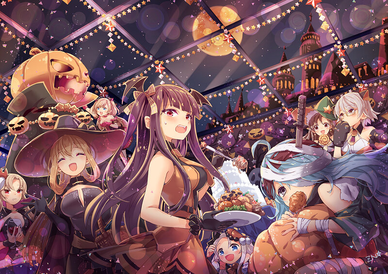 Anime Characters at Party — Purple, Festive