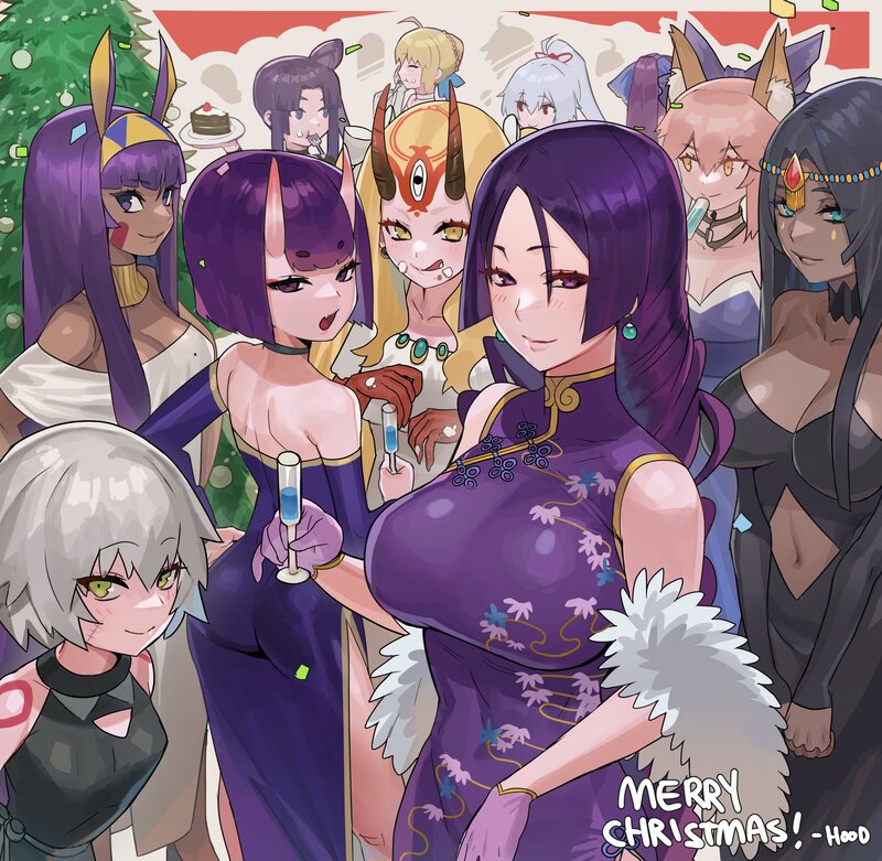Anime Characters at Party — Purple, Festive, Winter