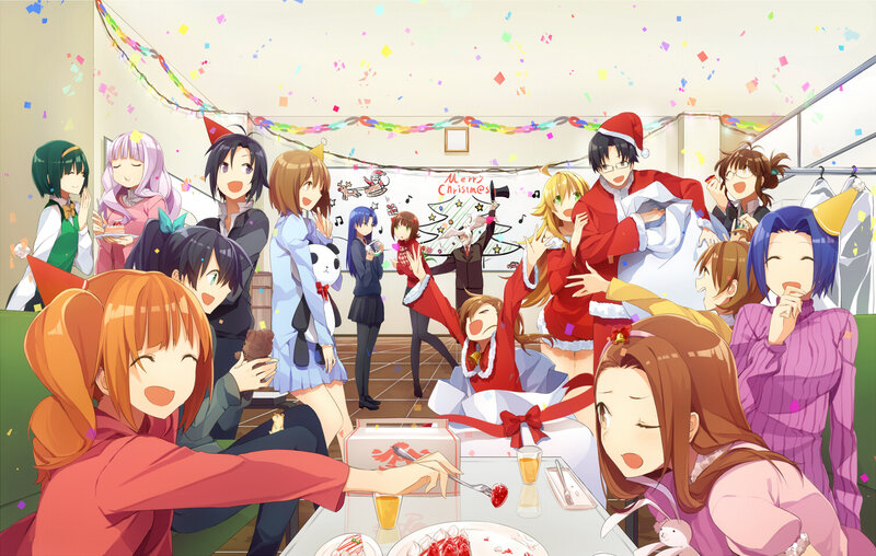 Anime Characters at Party — Red, Festive, Winter