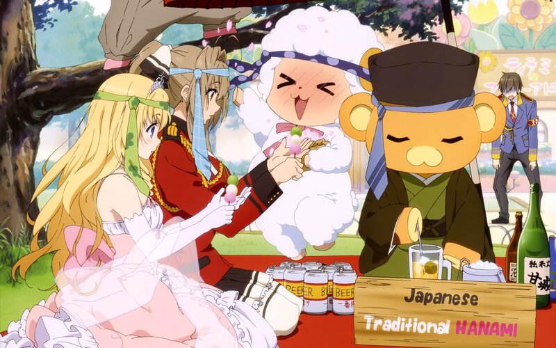 Anime Characters at Picnic — Pink, Cheerful