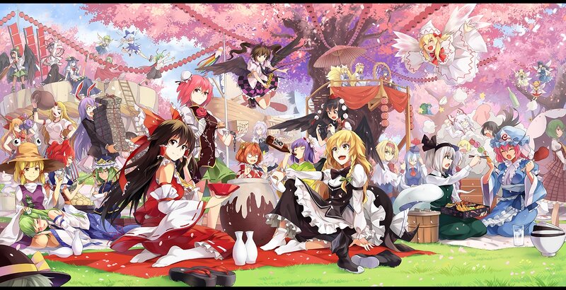 Anime Characters at Picnic — Pink, Festive