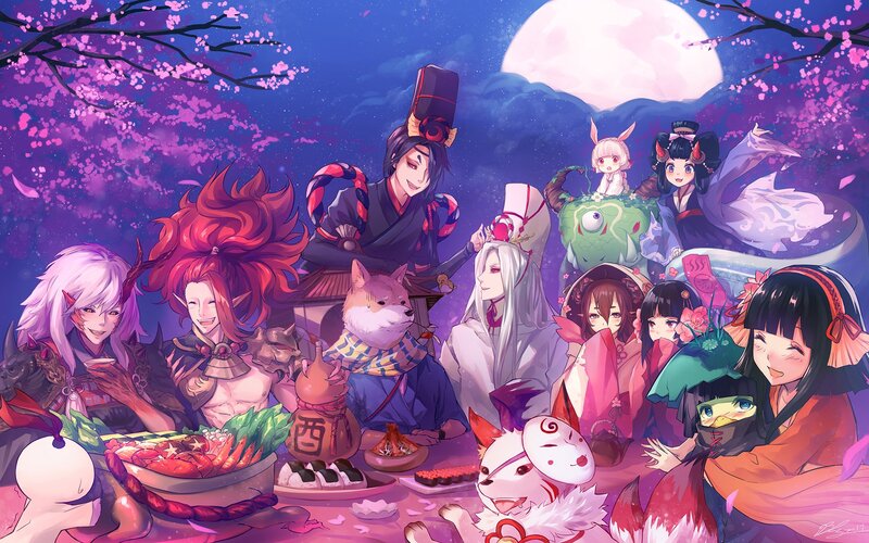 Anime Characters at Picnic — Purple, Festive