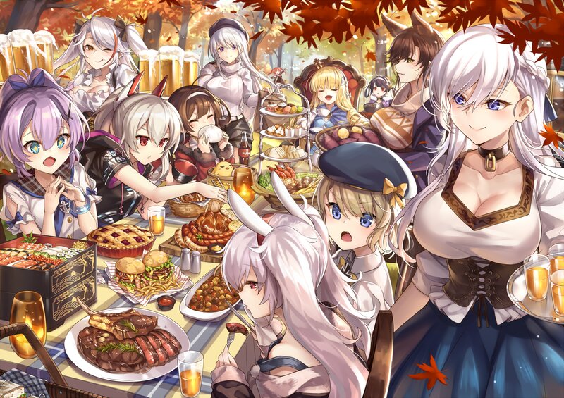 Anime Characters at Picnic — White, Festive