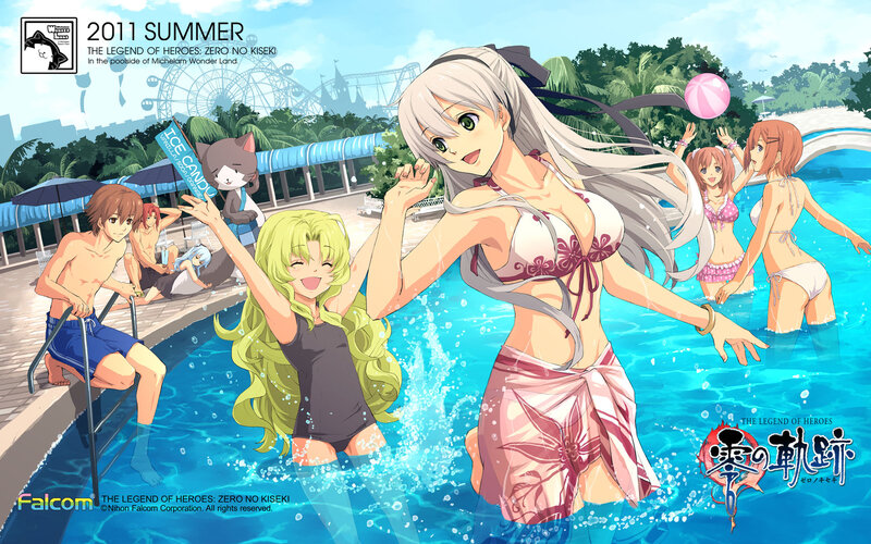 Anime Characters at Pool — Blue, Playful
