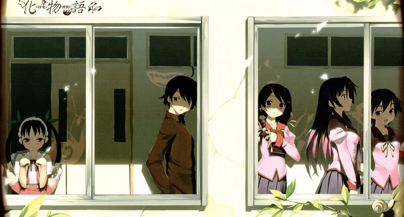 Anime characters at school windows