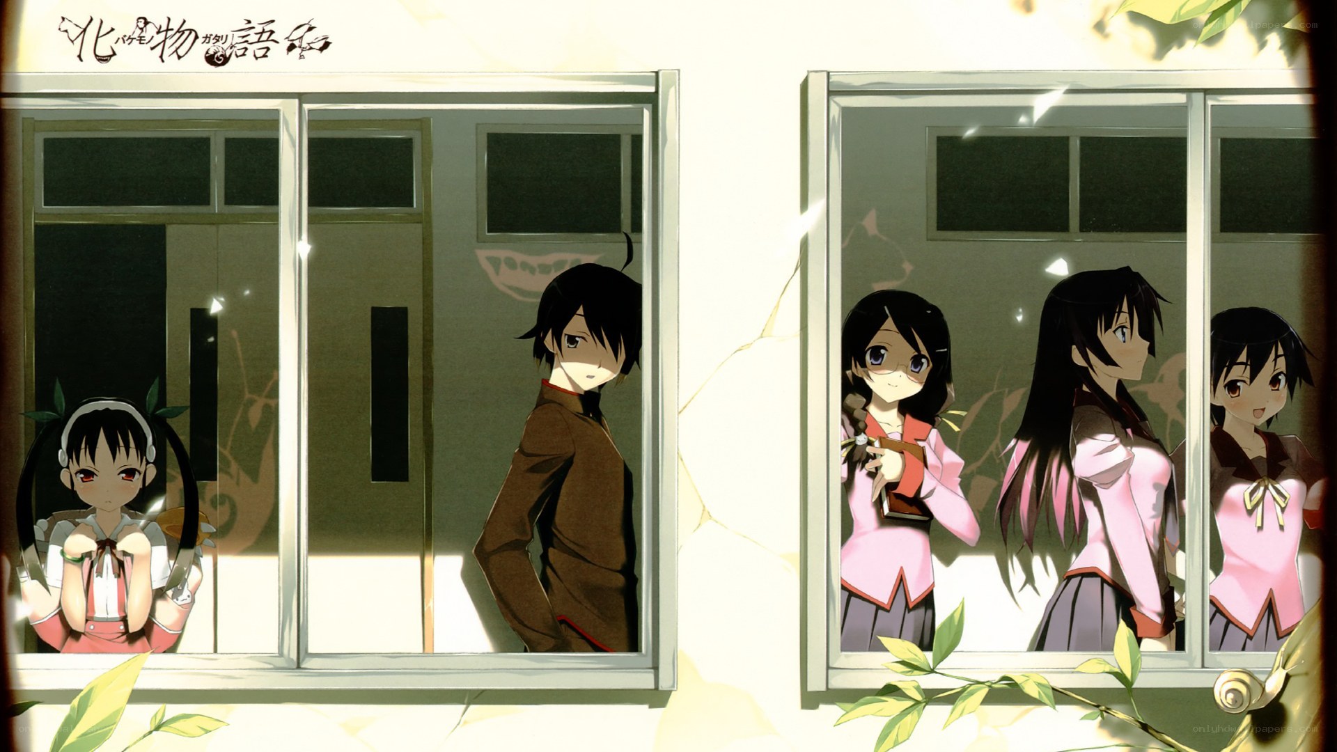 Anime characters at school windows