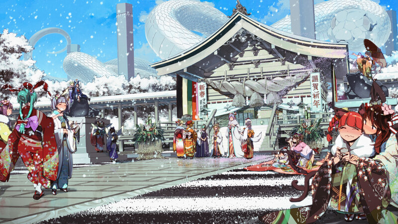Anime Characters at Shrine — White