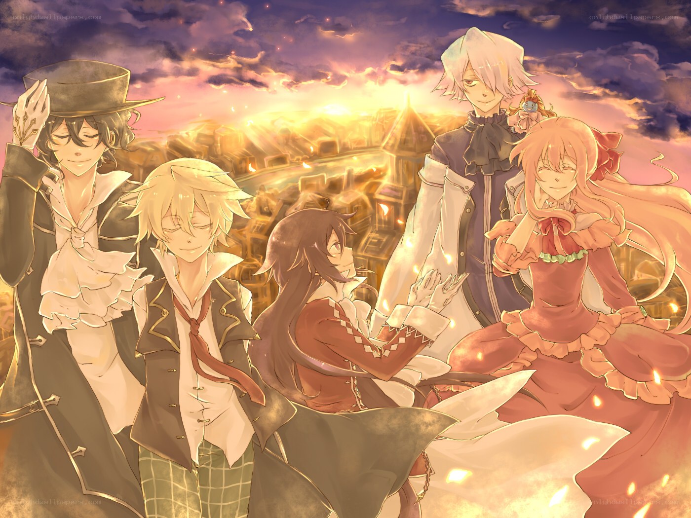 anime characters at sunset