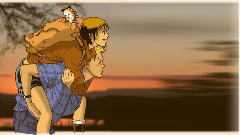 anime characters at sunset