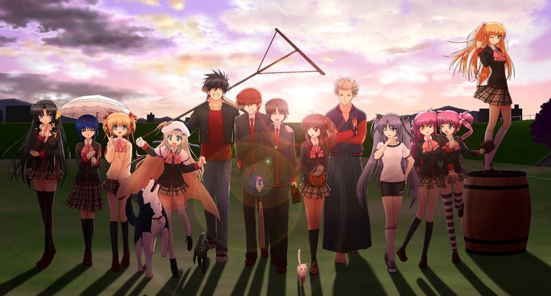 anime characters at sunset