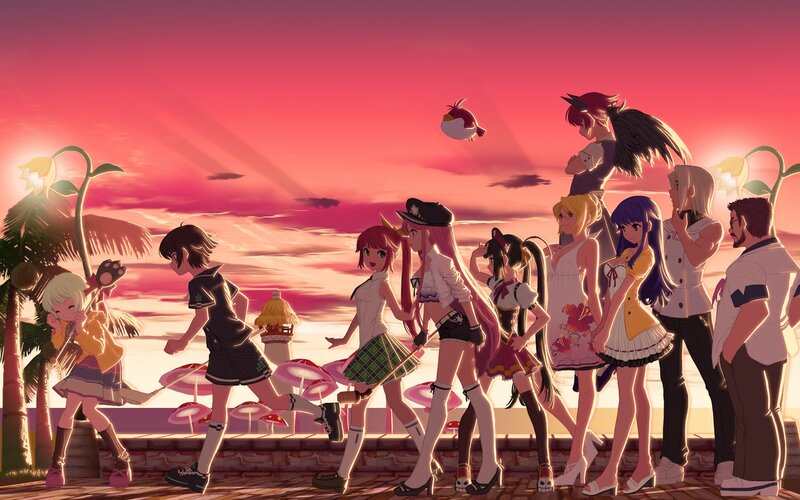 anime characters at sunset