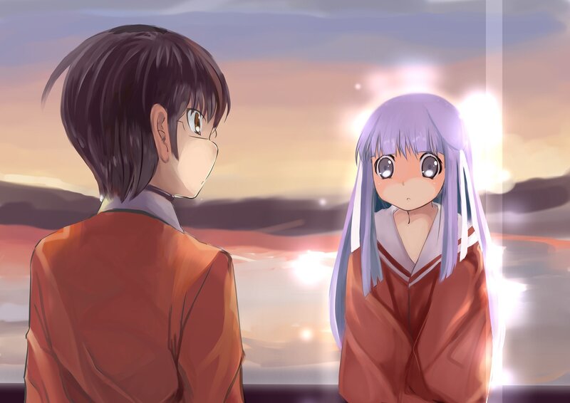 anime characters at sunset