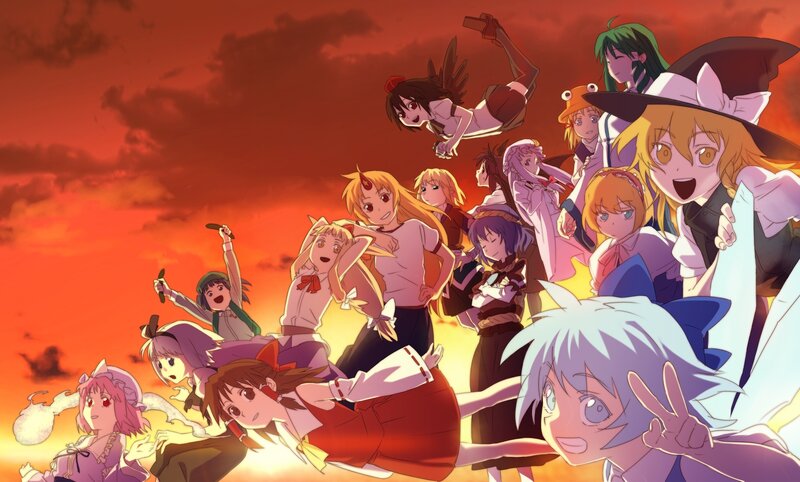 anime characters at sunset