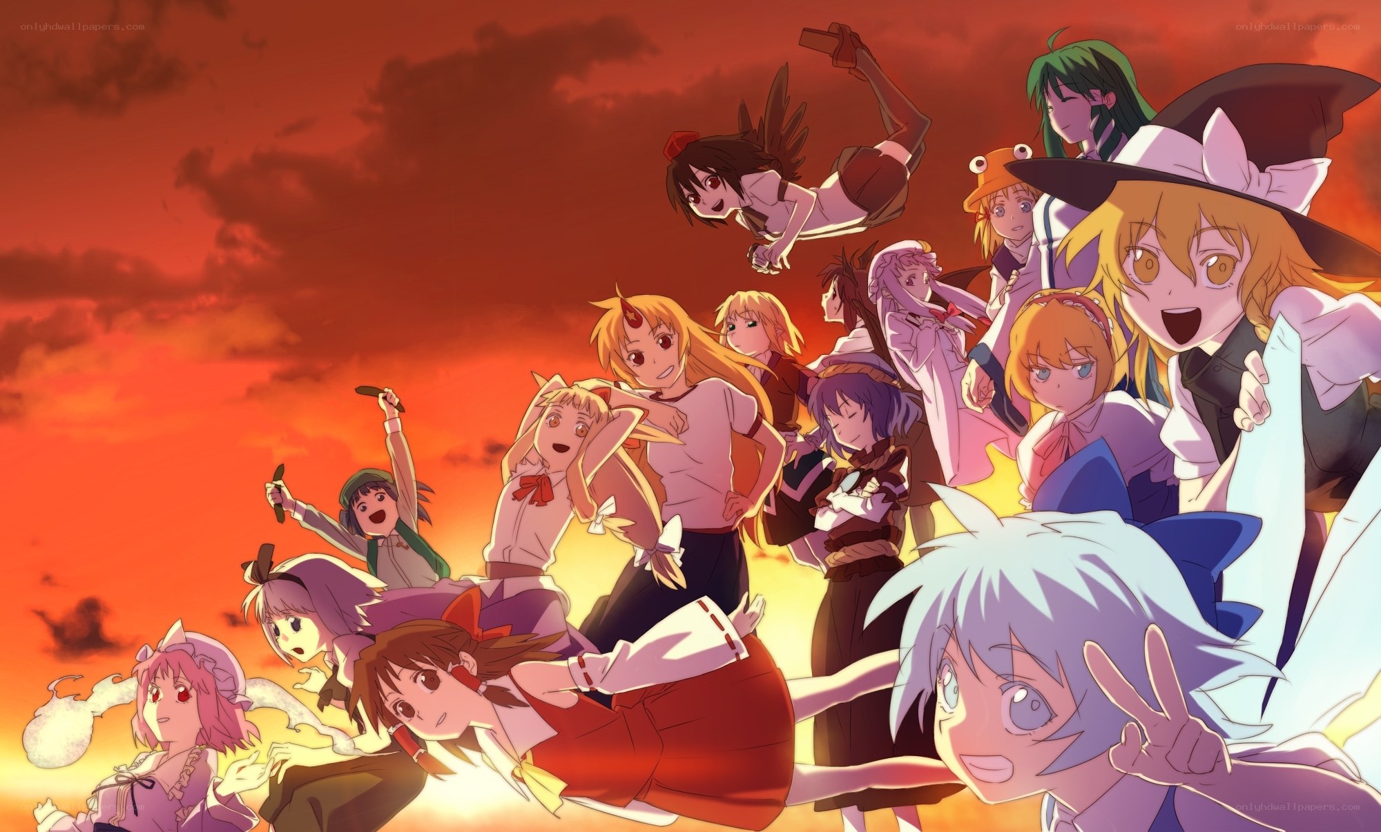 anime characters at sunset