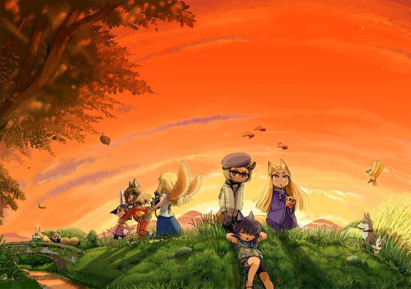Anime characters at sunset