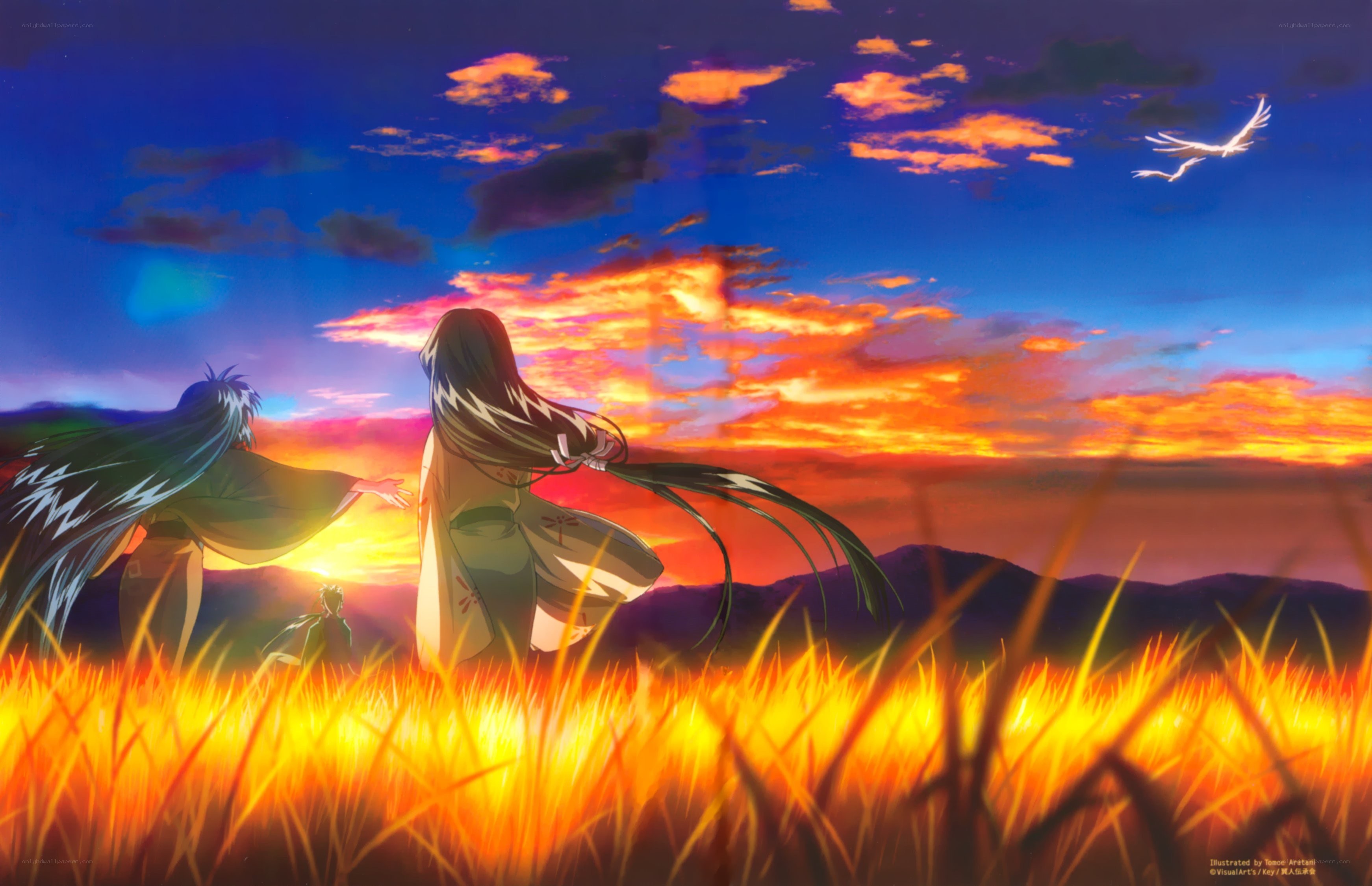 Anime characters at sunset