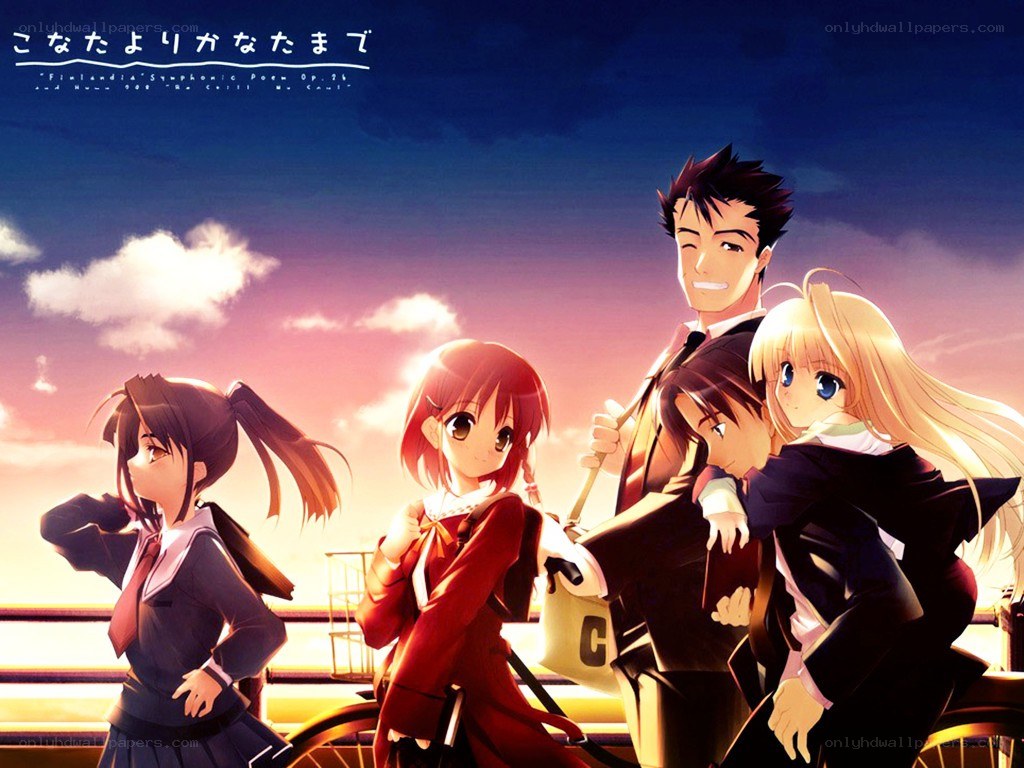 anime characters at sunset