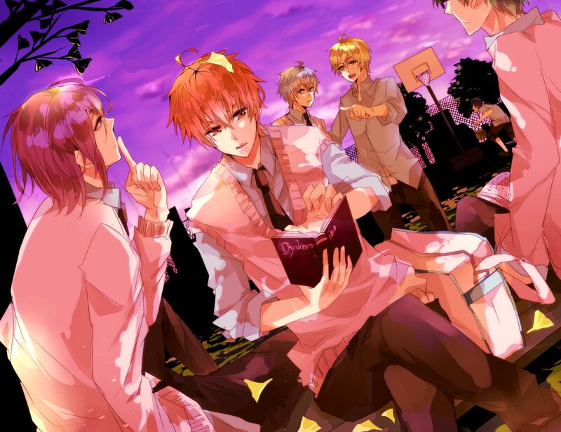 anime characters at sunset