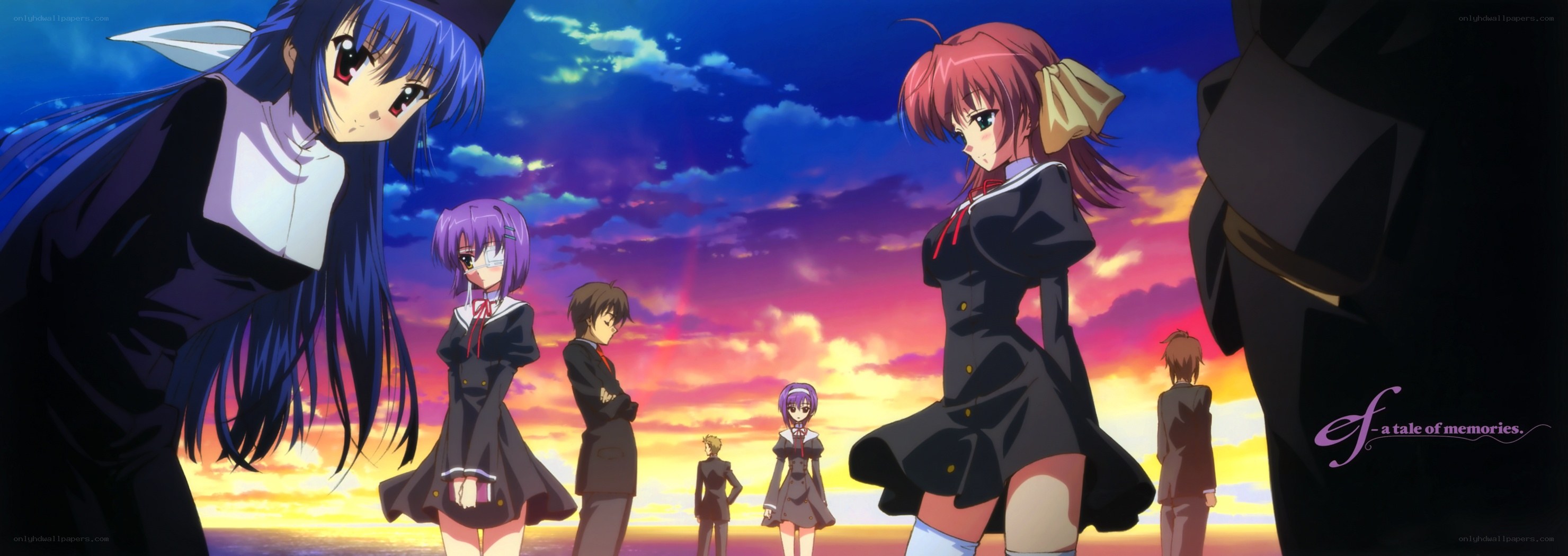anime characters at sunset