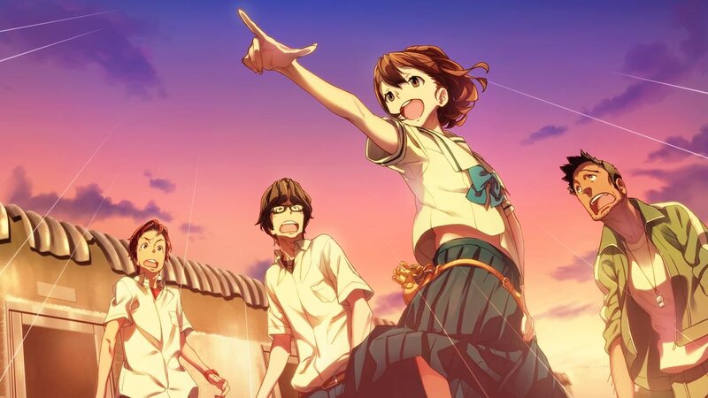anime characters at sunset