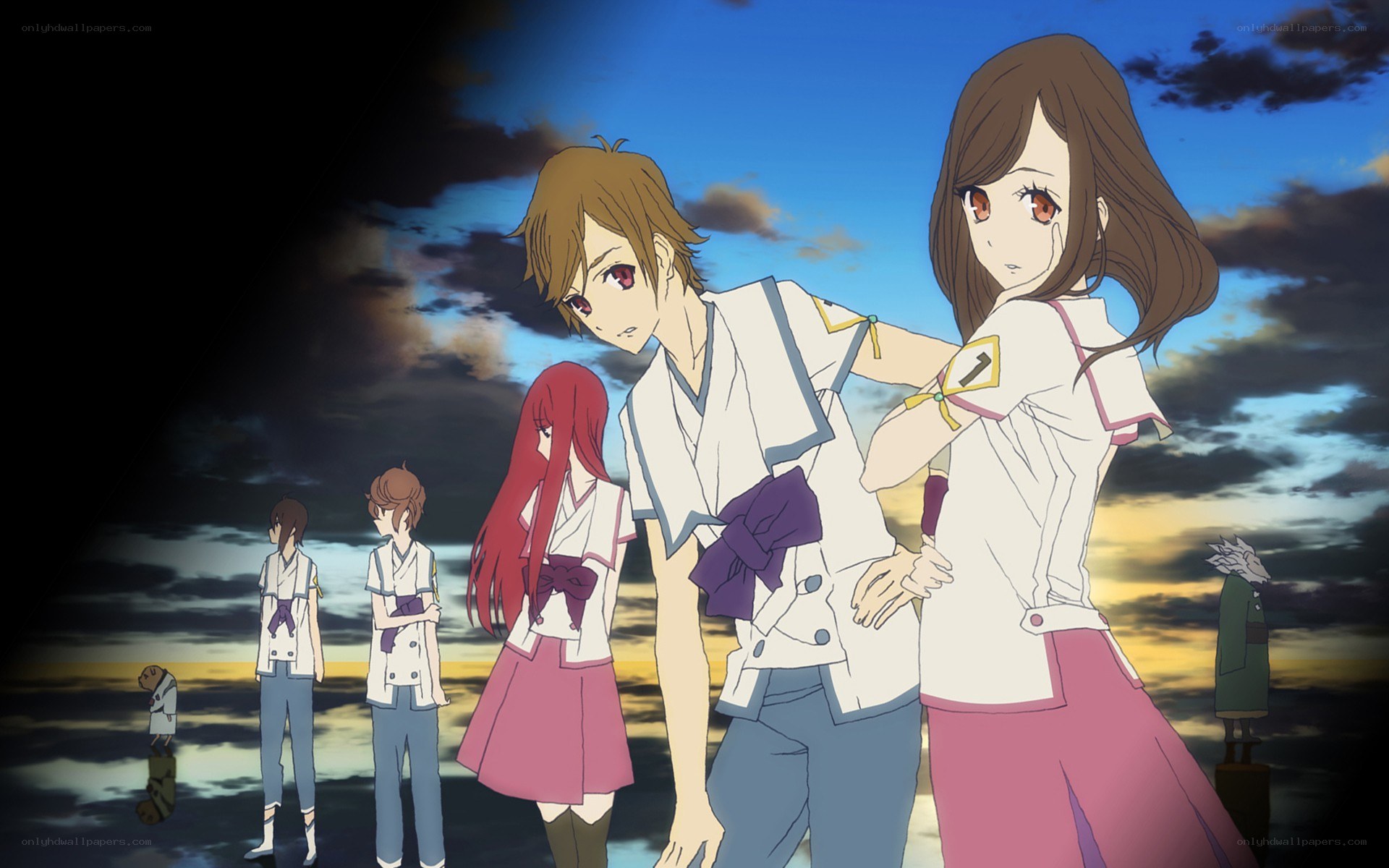 anime characters at sunset