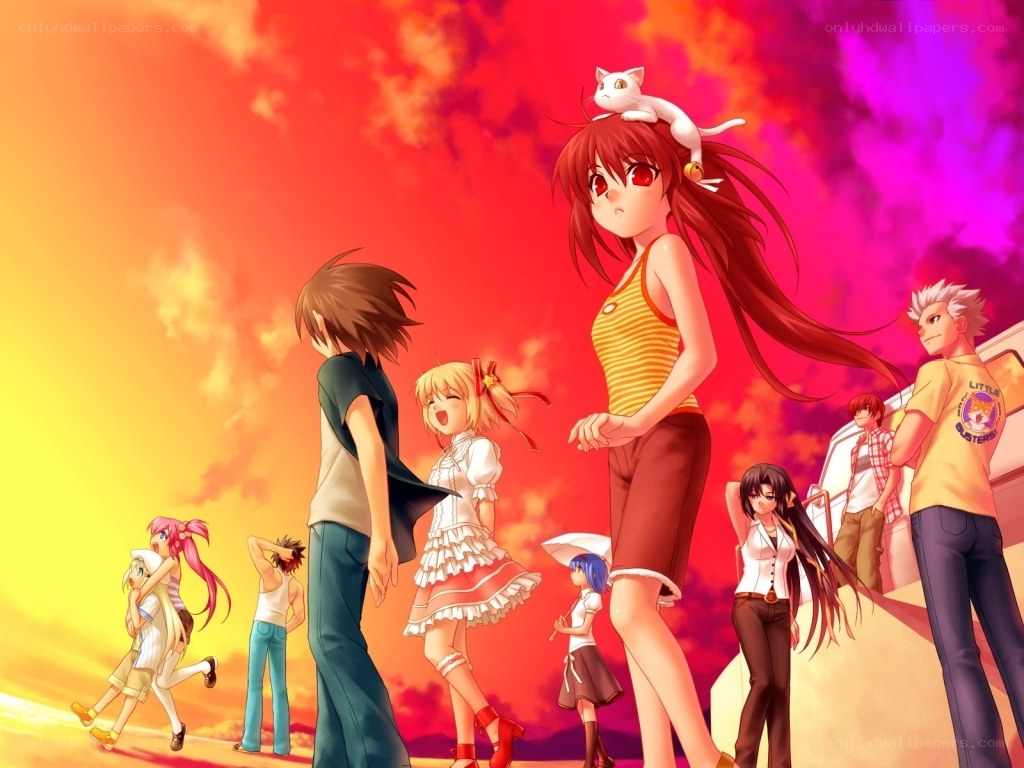 anime characters at sunset