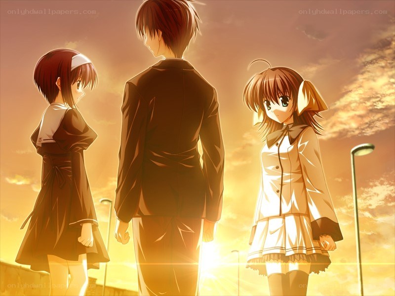 anime characters at sunset