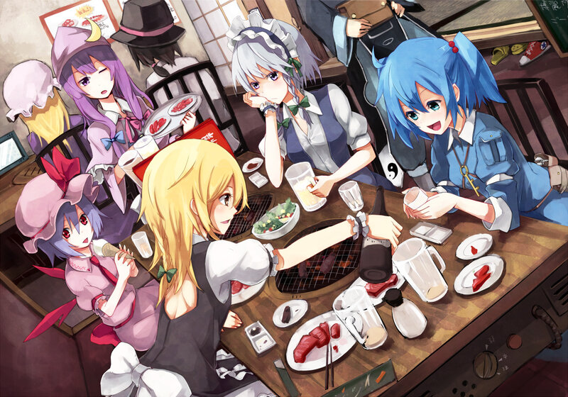 Anime Characters at Table — Blue, Lively