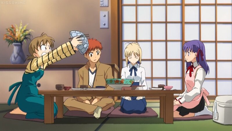 Anime Characters at Table — Brown, Dramatic