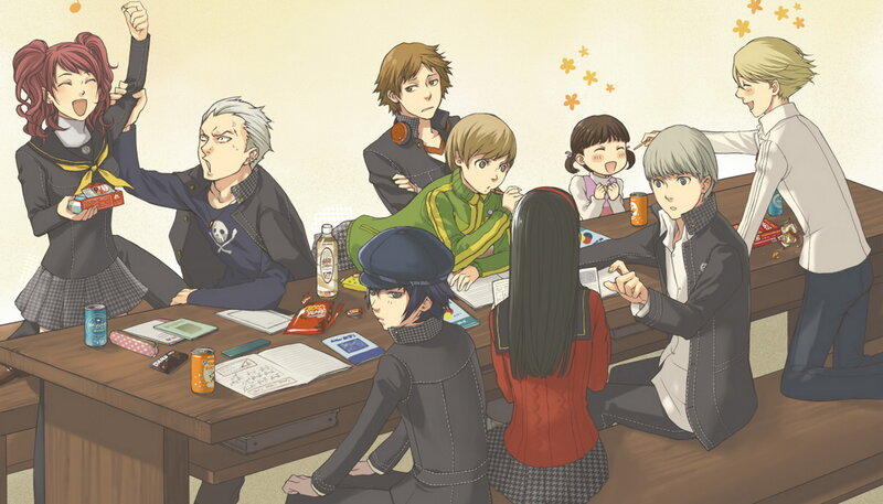 Anime Characters at Table — Brown, Lively, Manga