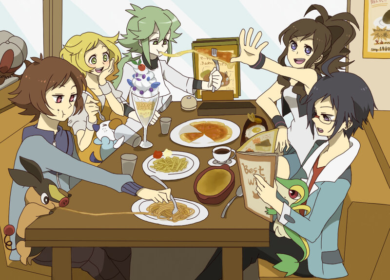 Anime Characters at Table — Brown, Lively