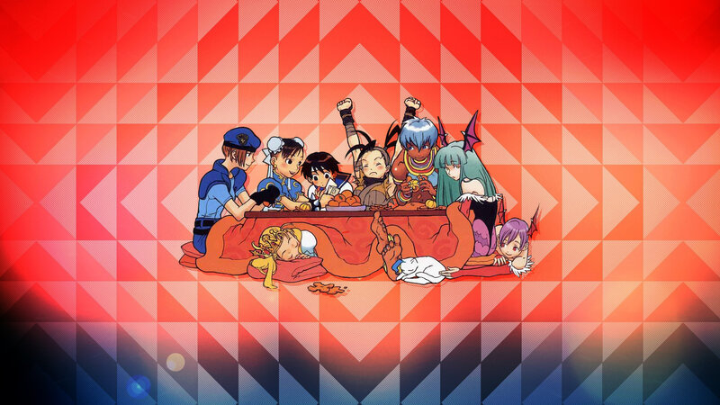 Anime Characters at Table — Red, Playful
