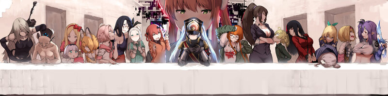 Anime Characters at Table — White, Dramatic