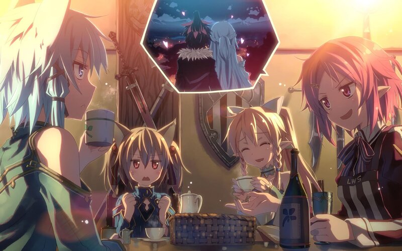 Anime Characters at Table — Yellow, Warm