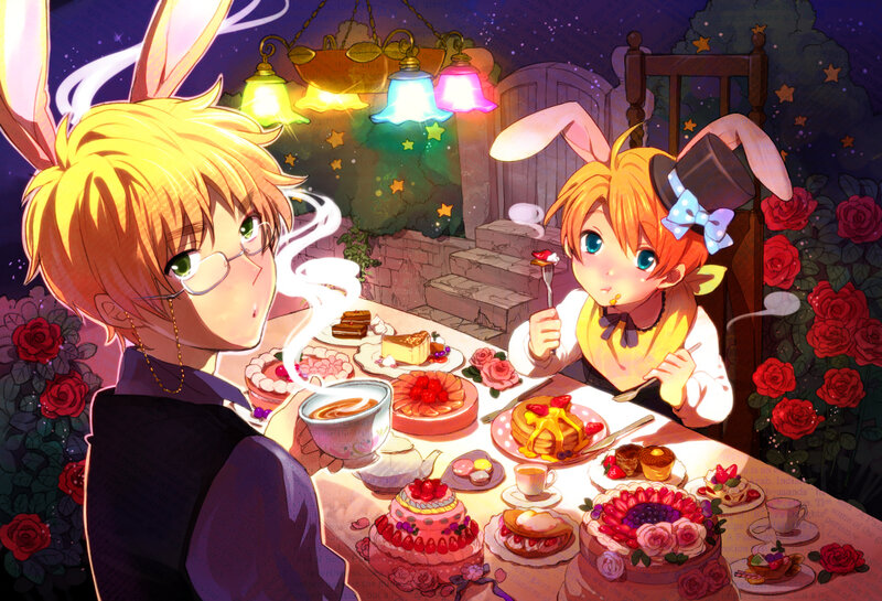 Anime characters at tea party