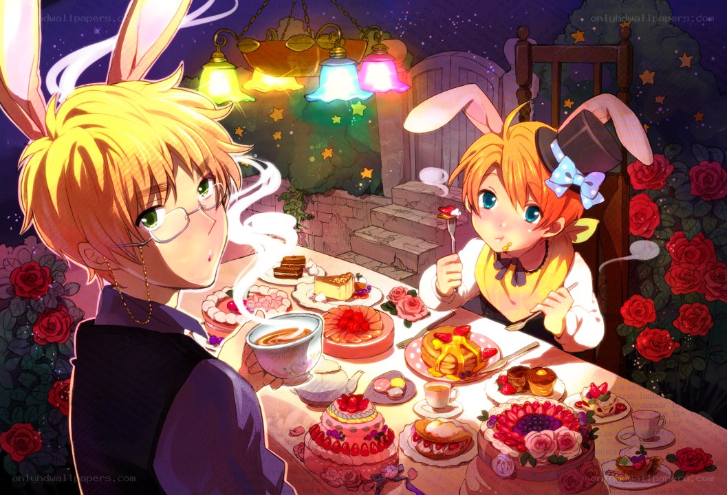 Anime characters at tea party
