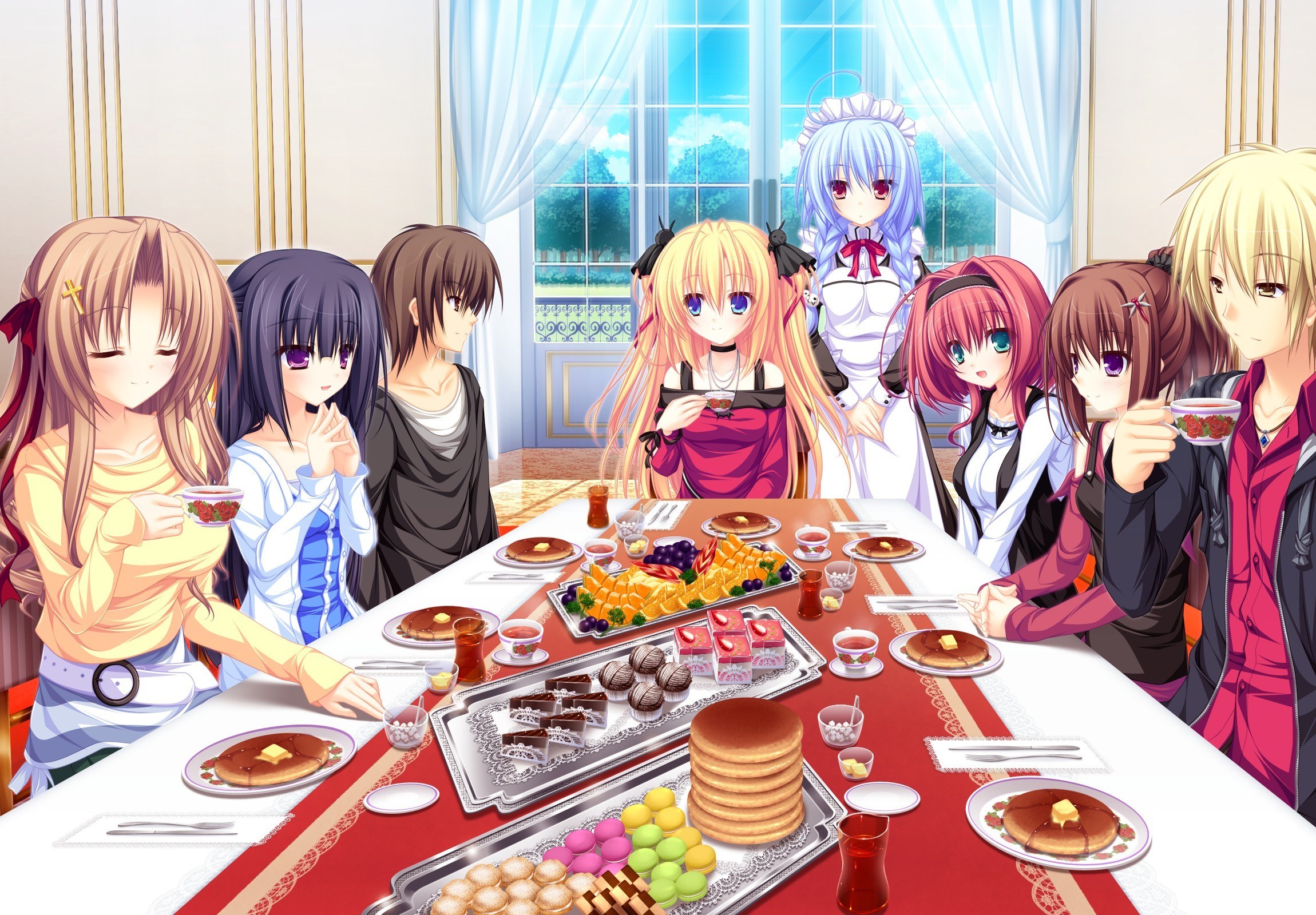 anime characters at tea party