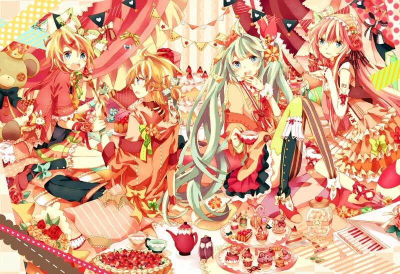 Anime Characters at Tea Party — Red, Festive