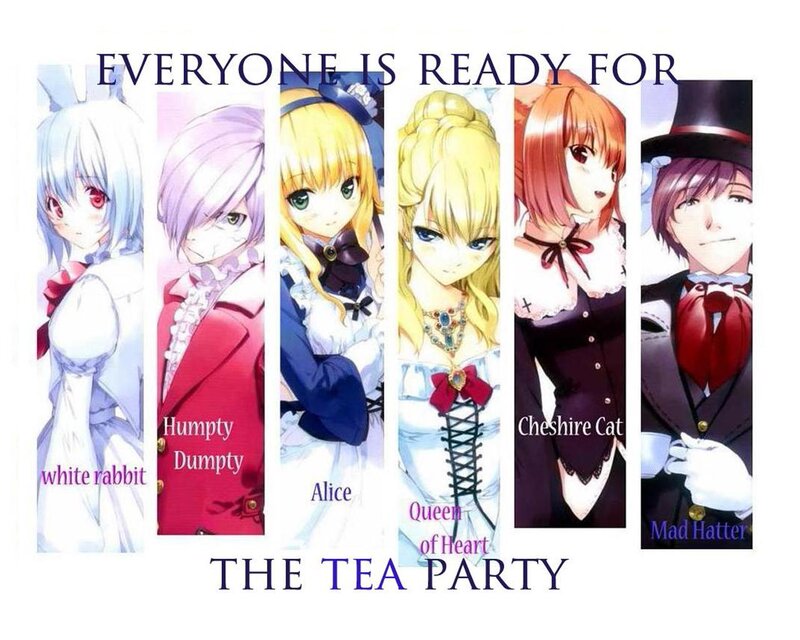 Anime Characters at Tea Party — White, Playful