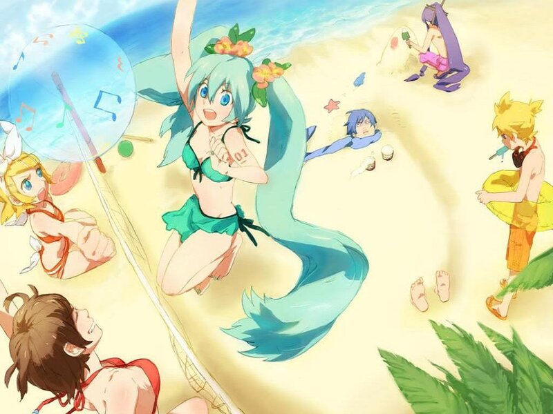 Anime characters at the beach