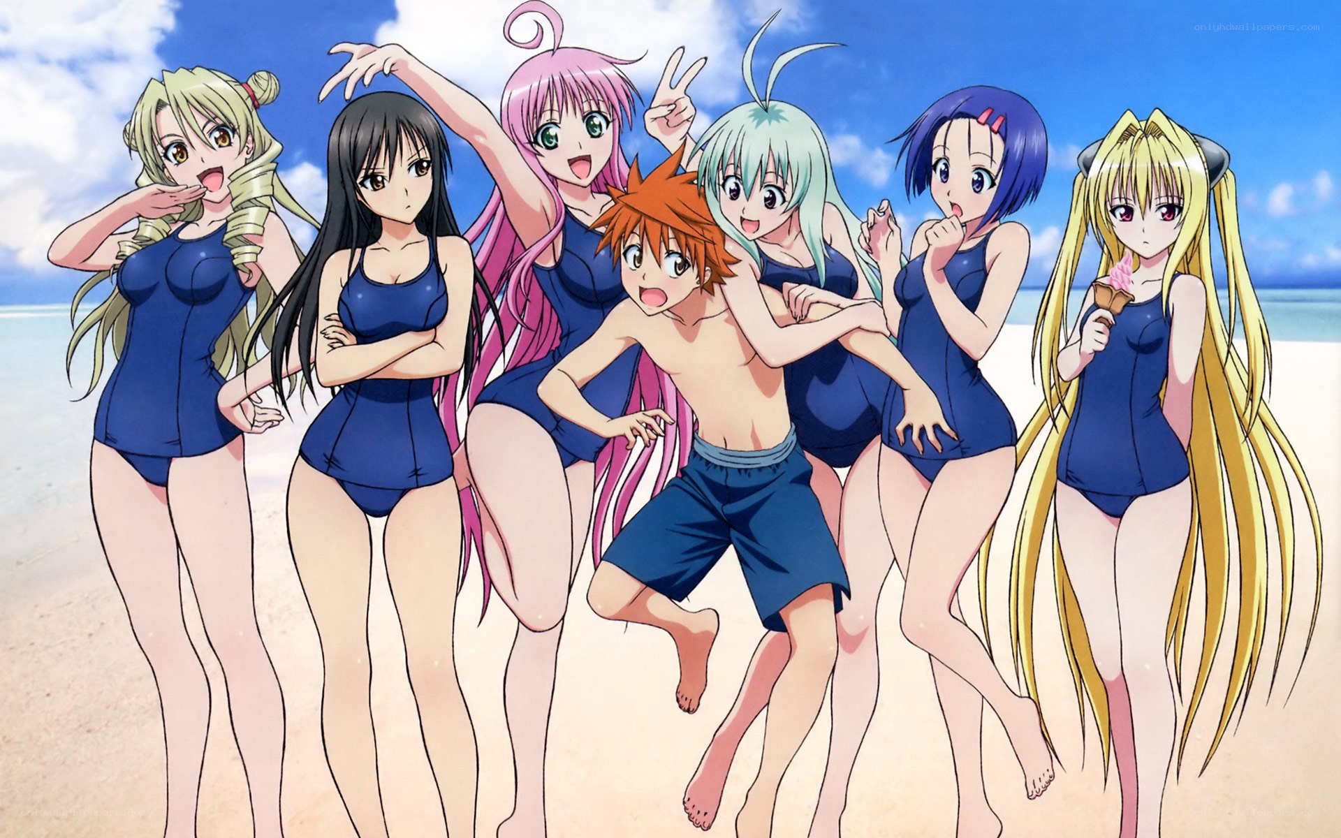 anime characters at the beach