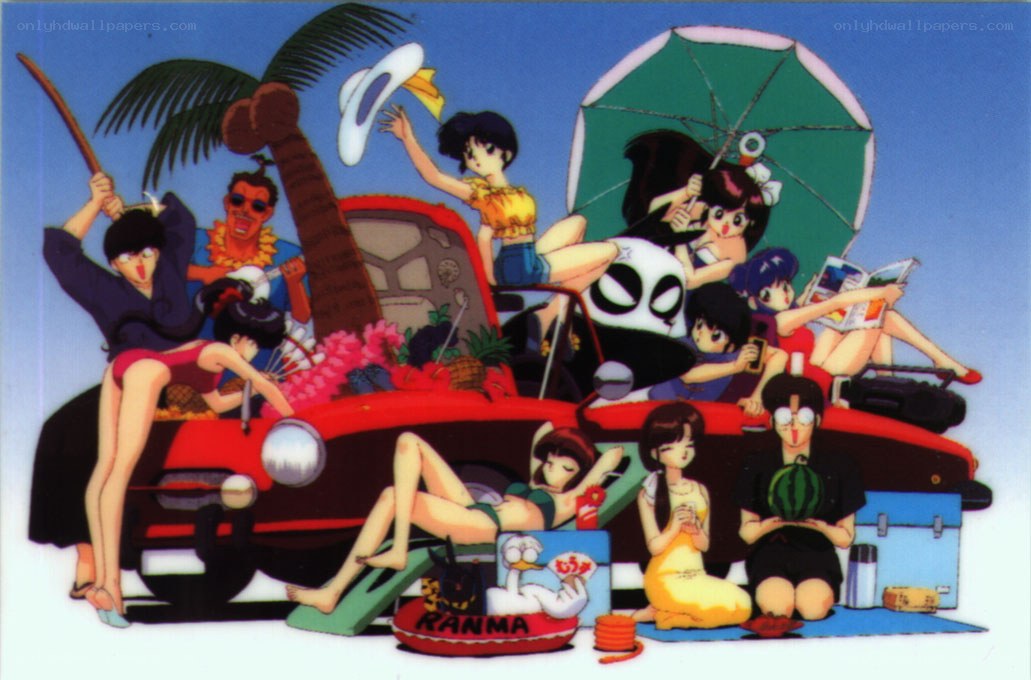 Anime characters at the beach
