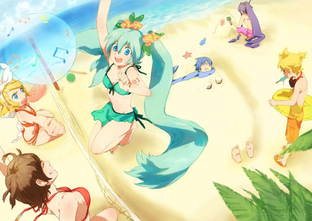 Anime characters at the beach