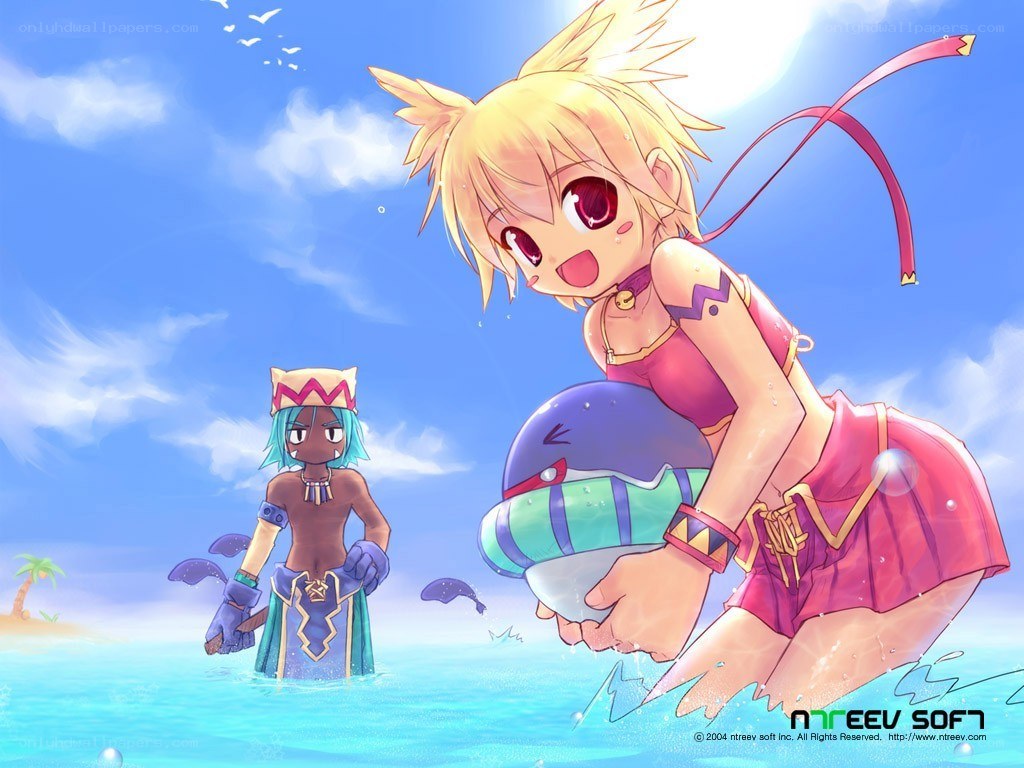 Anime characters at the beach