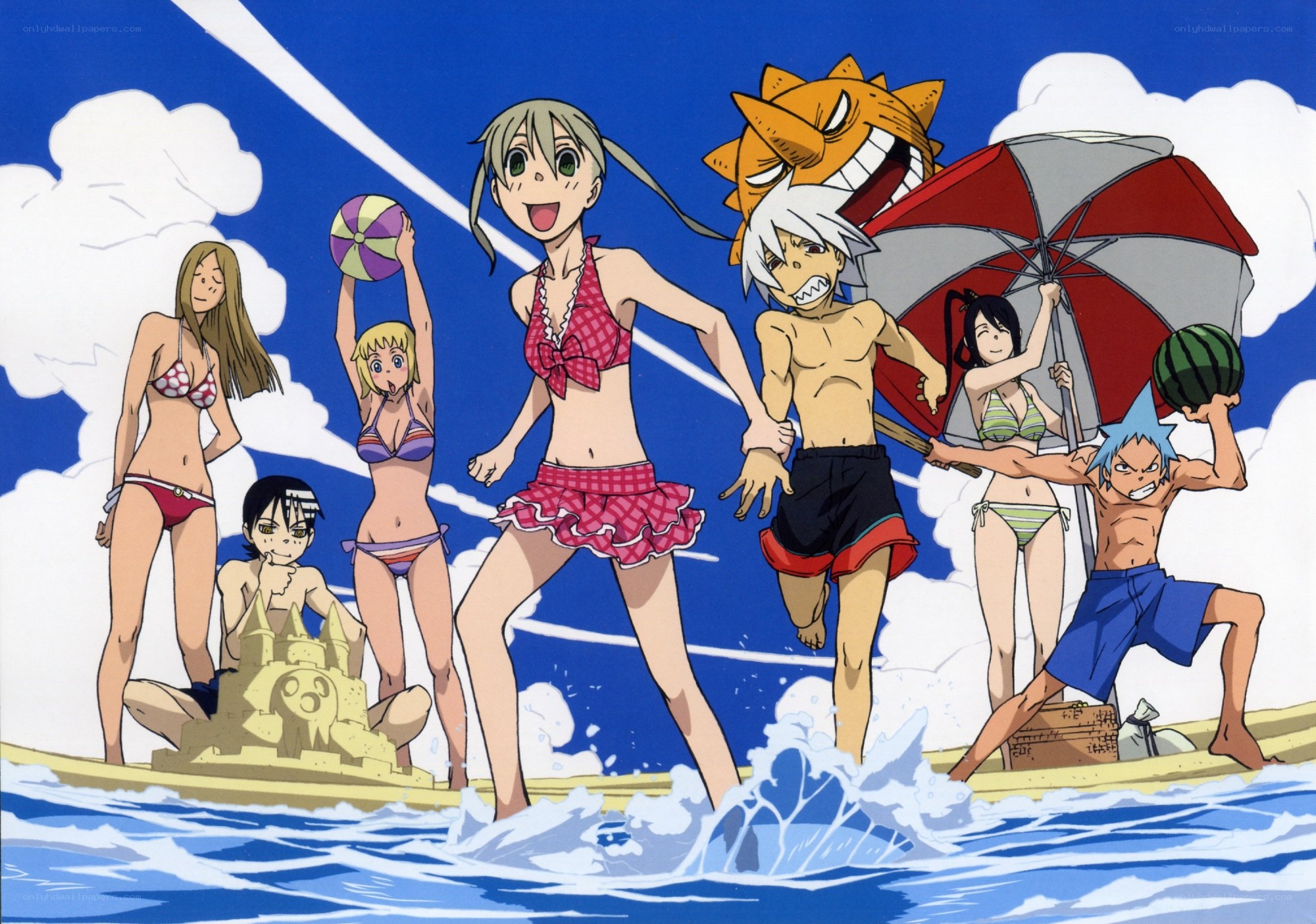 anime characters at the beach