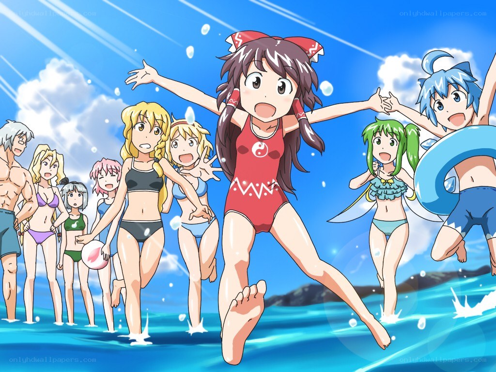 anime characters at the beach