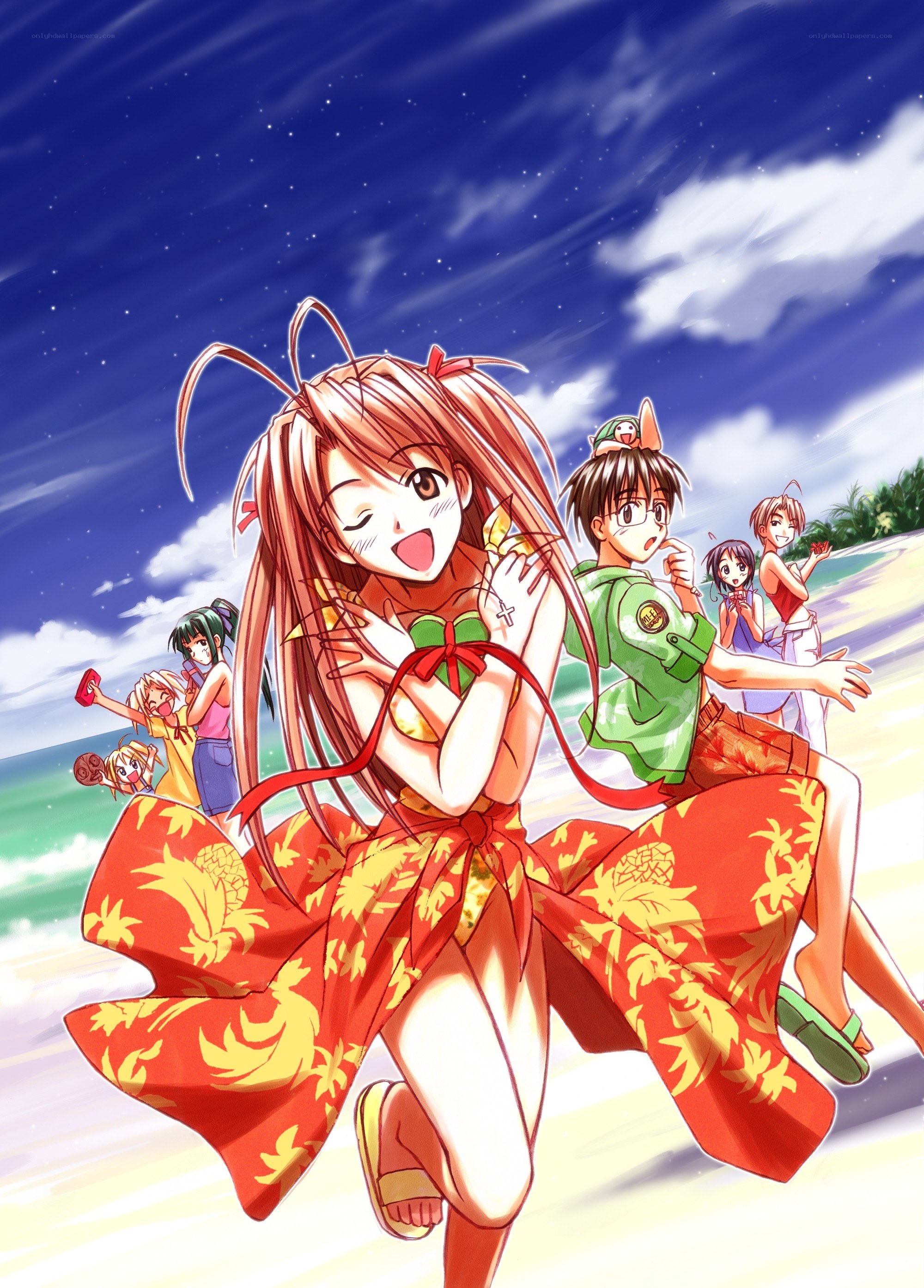 Anime characters at the beach