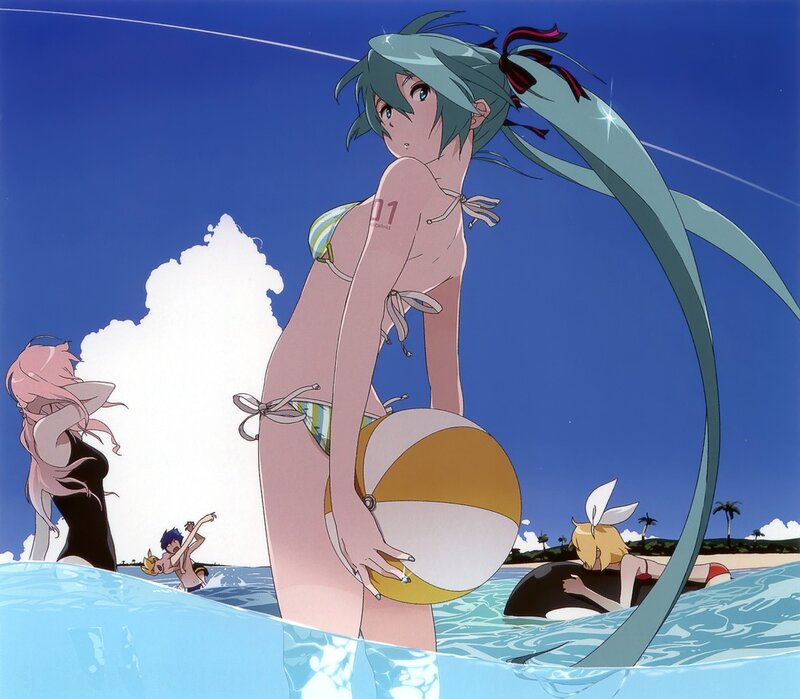 Anime characters at the beach