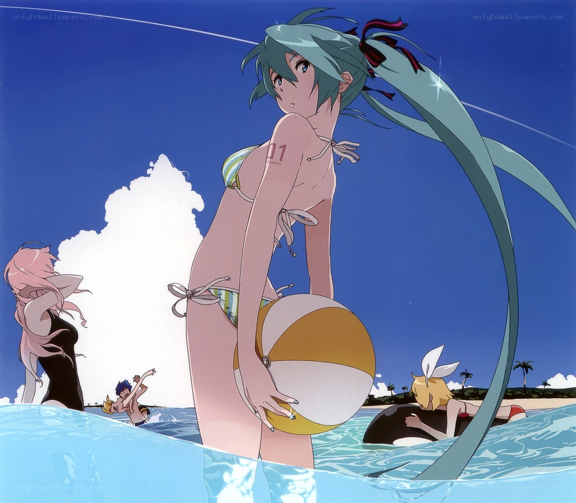 Anime characters at the beach