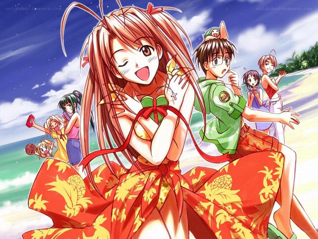 Anime characters at the beach